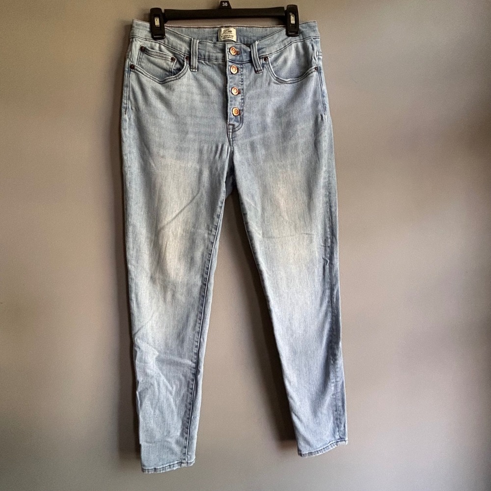 J.Crew 9" High-Rise Toothpick Jeans Light Wash Button Fly Skinny Denim Size 31
